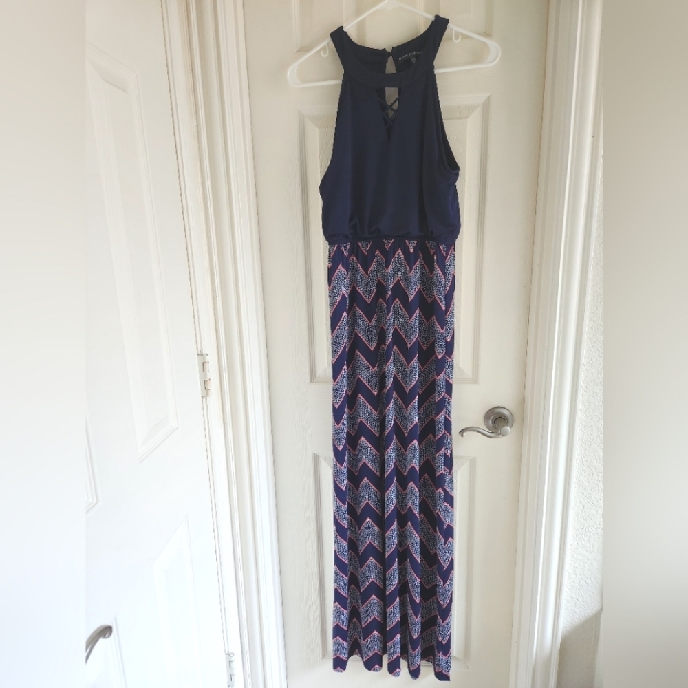 Halter Top Maxi Dress Size M‎ Geometric Print Navy & Pink